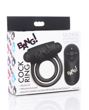 Bang! Bang! Vibrating Cock Ring &amp; Bullet w/Remote Control - Black