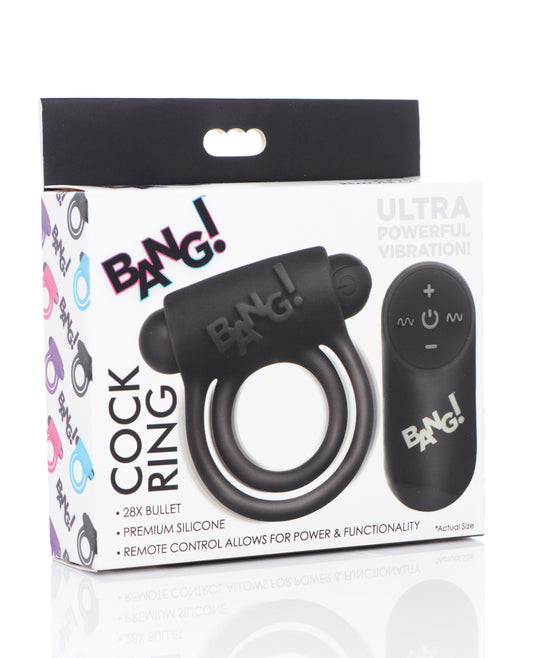 Bang! Bang! Vibrating Cock Ring &amp; Bullet w/Remote Control - Black