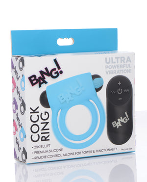 Bang! Bang! Vibrating Cock Ring &amp; Bullet w/Remote Control - Blue - Image 3