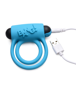 Bang! Bang! Vibrating Cock Ring &amp; Bullet w/Remote Control - Blue - Image 2