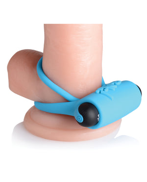 Bang! Bang! Vibrating Cock Ring &amp; Bullet w/Remote Control - Blue - Image 4