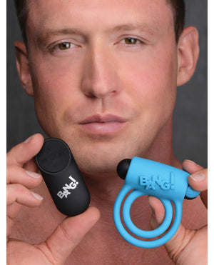 Bang! Bang! Vibrating Cock Ring &amp; Bullet w/Remote Control - Blue - Image 5