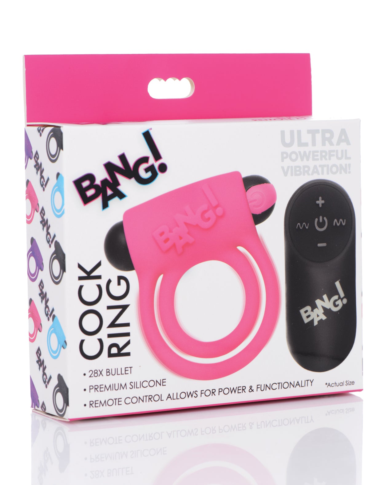 Bang! Bang! Vibrating Cock Ring &amp; Bullet w/Remote Control - Pink