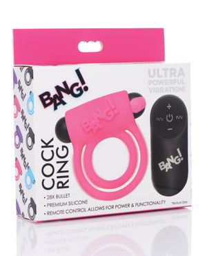 Bang! Bang! Vibrating Cock Ring &amp; Bullet w/Remote Control - Pink