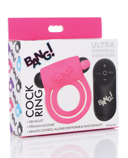 Bang! Bang! Vibrating Cock Ring &amp; Bullet w/Remote Control - Pink