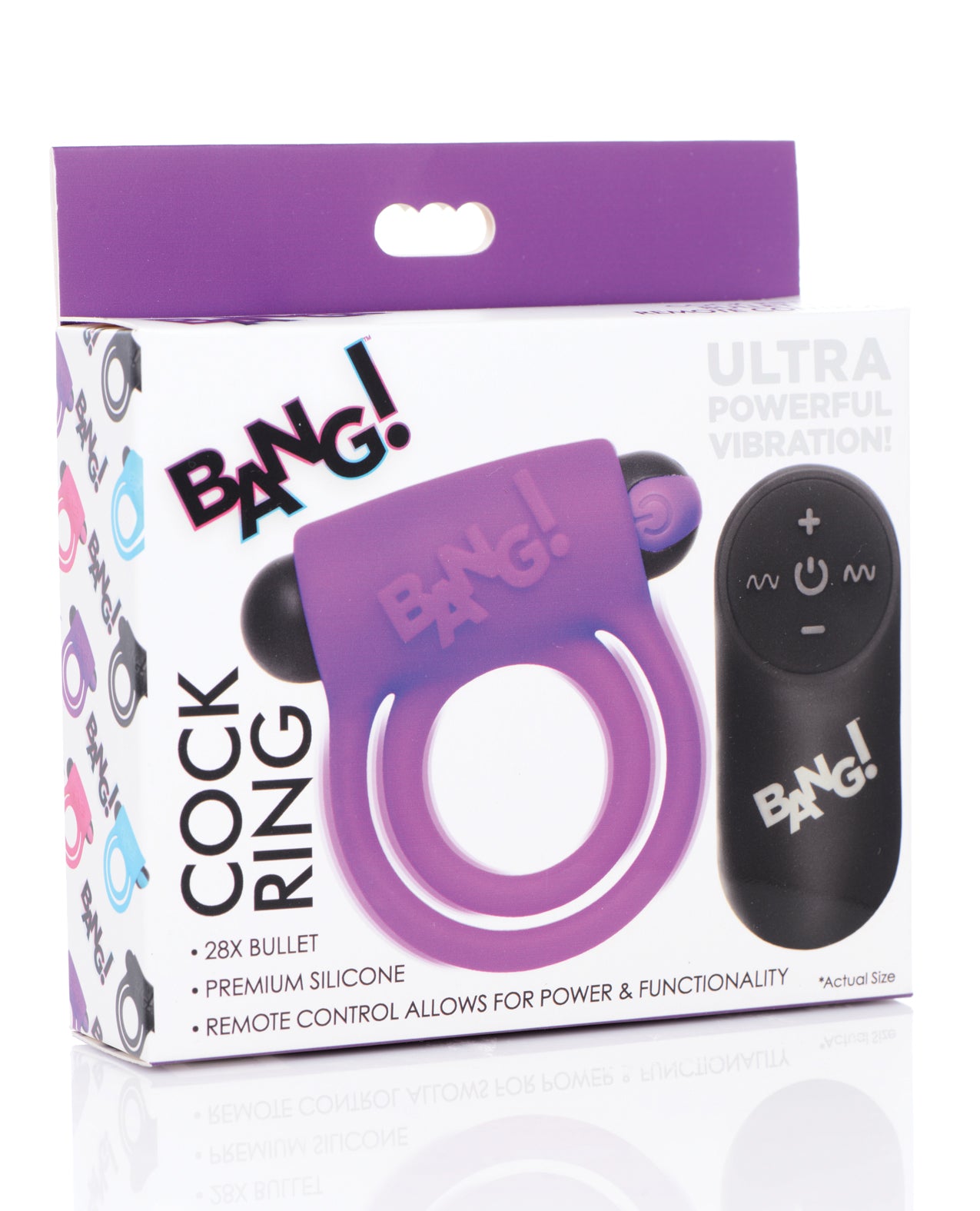 Bang! Bang! Vibrating Cock Ring &amp; Bullet w/Remote Control - Purple