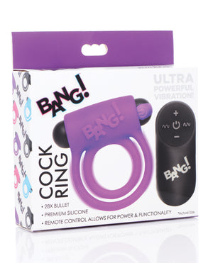 Bang! Bang! Vibrating Cock Ring &amp; Bullet w/Remote Control - Purple