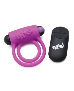 Bang! Bang! Vibrating Cock Ring &amp; Bullet w/Remote Control - Purple - Image 4