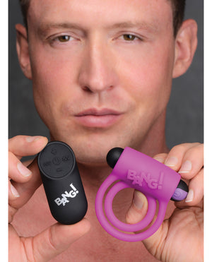 Bang! Bang! Vibrating Cock Ring &amp; Bullet w/Remote Control - Purple - Image 5