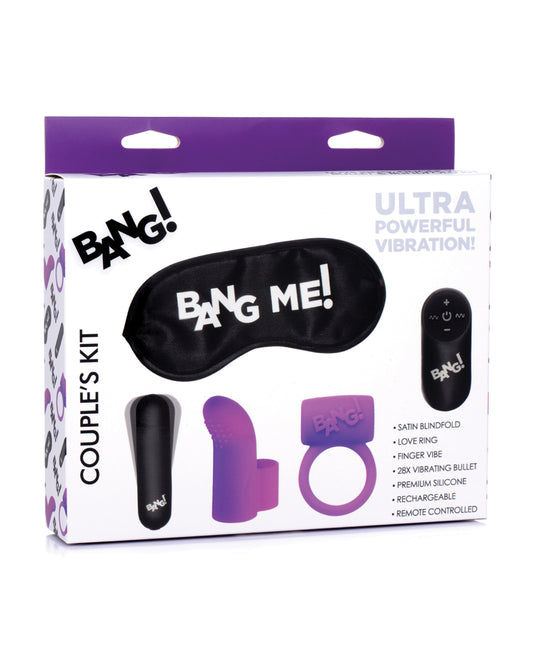 Bang! Bang! Couple's Kit with RC Bullet, Blindfold, Cock Ring &amp; Finger Vibe - Purple