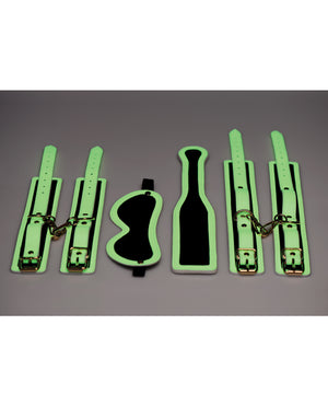 Master Series Master Series Kink in the Dark Glowing Cuffs &amp; Blindfold &amp; Paddle Set - Image 2