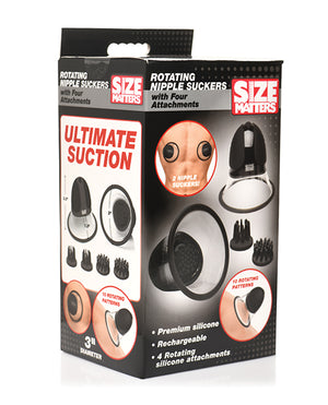 Size Matters 10X Rotating Silicone Nipple Suckers w/4 Attachments - Black