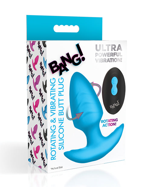Bang! Bang! Rotating &amp; Vibrating Tapered Butt Plug w/Remote - Blue