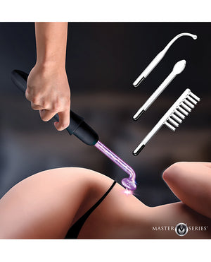 Master Series Elektrawand Rechargeable Violet Wand w/Attachments - Black - Image 4