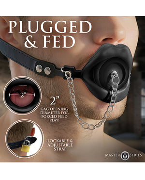 Master Series Plugged Silicone Feeding Gag - Black