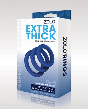 ZOLO ZOLO Extra Thick Silicone Cock Rings - Blue Pack of 3 - Image 2